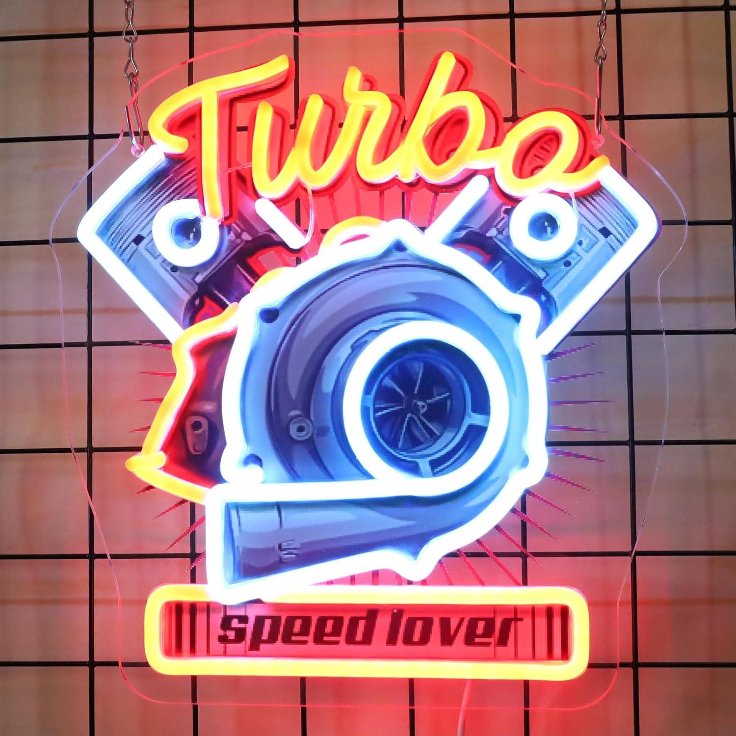 Auto Repair Shop Signs - Neonowy znak Turbo Engine, ściemnialne światła